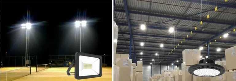 Luminária industrial e refletor: comparação