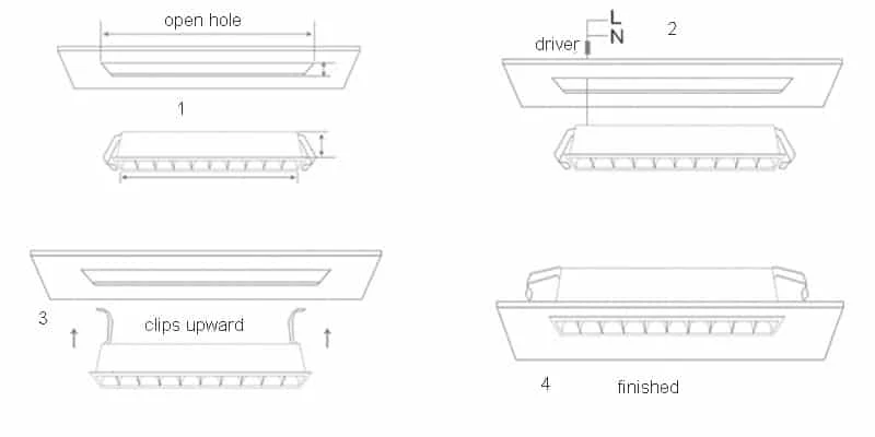 Desenho de instalação do downlight linear de embutir