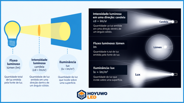 Fluxo luminoso, intensidade luminosa e iluminância: lúmen, candela e lux