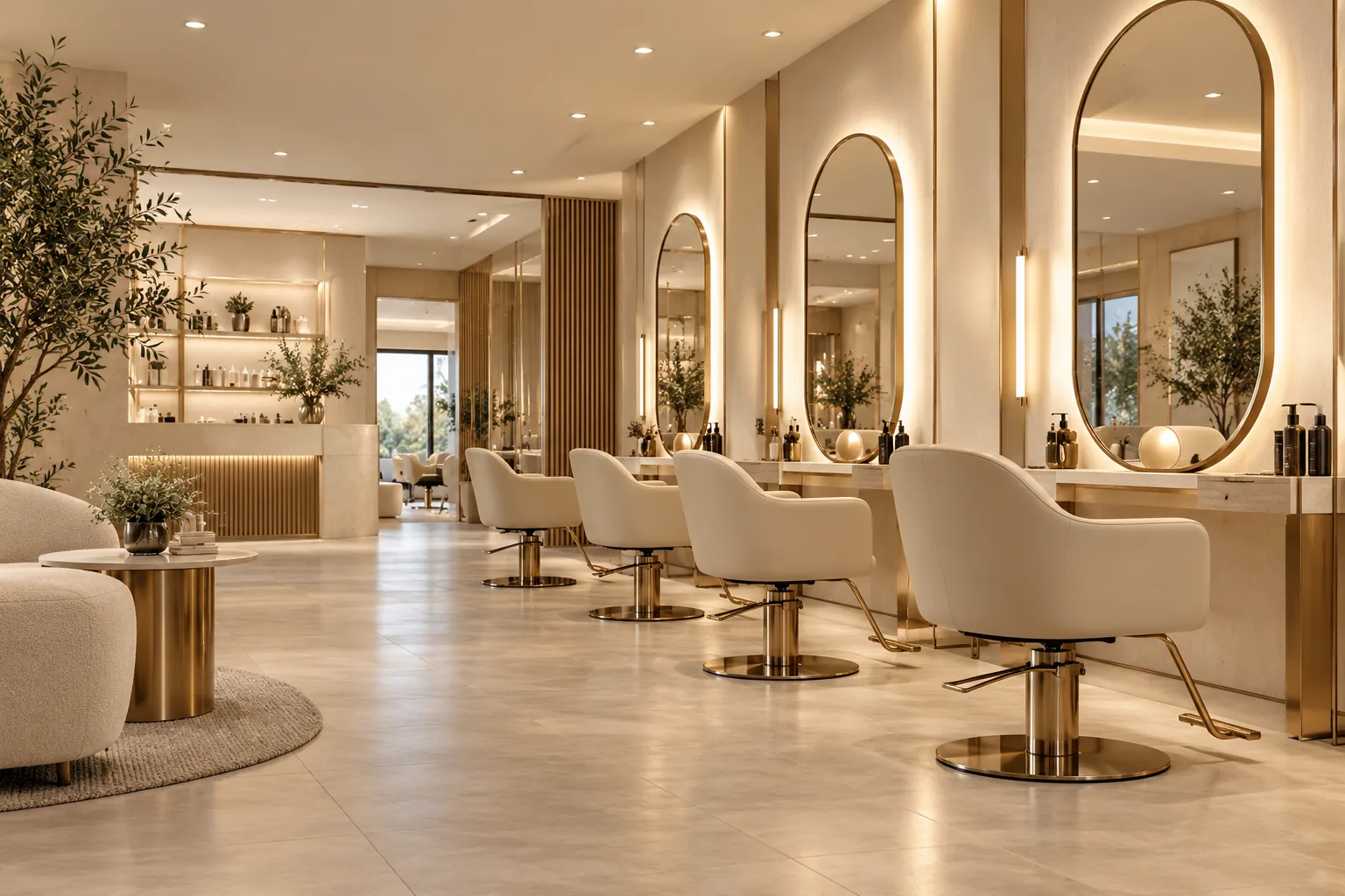 luxury hair salon mirrors and led downlights