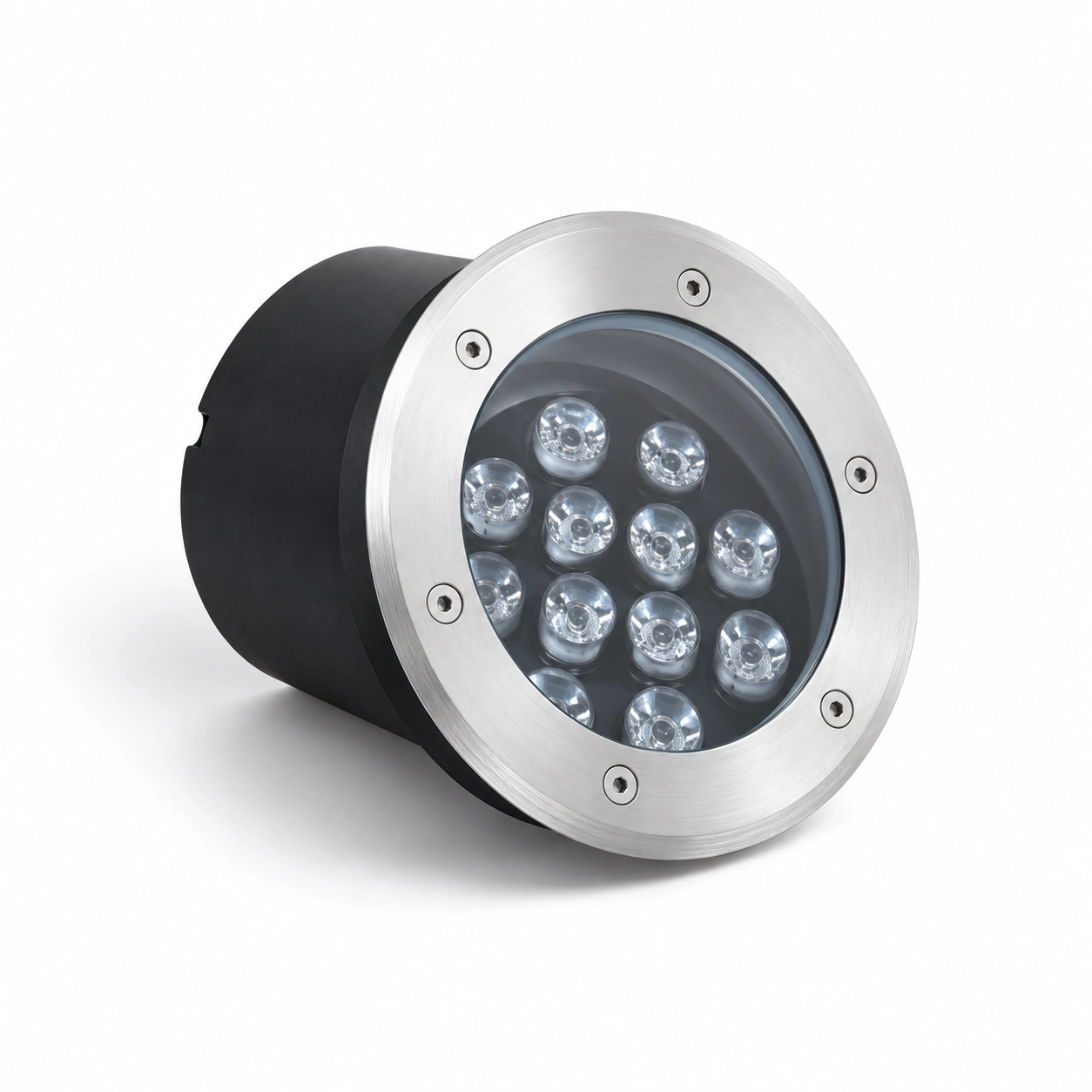 recessed round underwater light stainless flange black sleeve